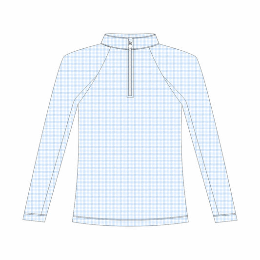 Dapplebay Kids Blue Gingham 1/4 Zip - Long Sleeve