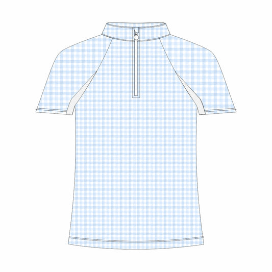 Dapplebay Kids Blue Gingham 1/4 Zip - Short Sleeve