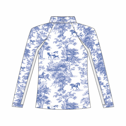 Dapplebay Kids Blue Equestrian Toile 1/4 Zip - Long Sleeve