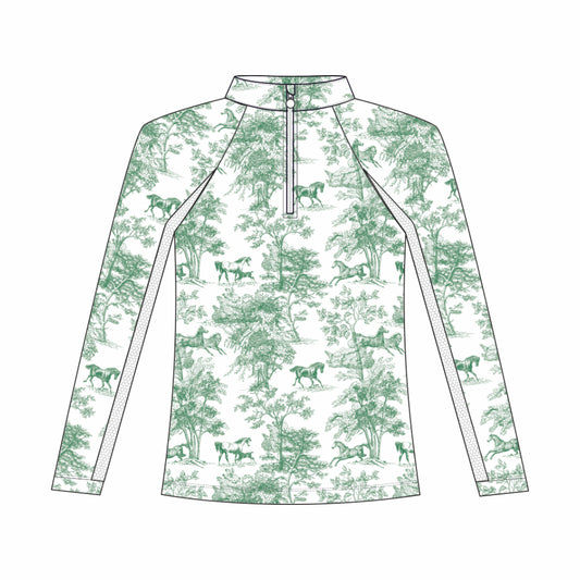 Dapplebay Kids Green Equestrian Toile 1/4 Zip - Long Sleeve