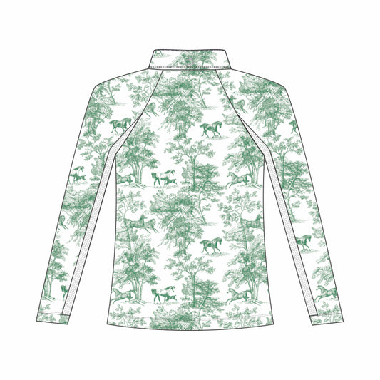 Dapplebay Kids Green Equestrian Toile 1/4 Zip - Long Sleeve