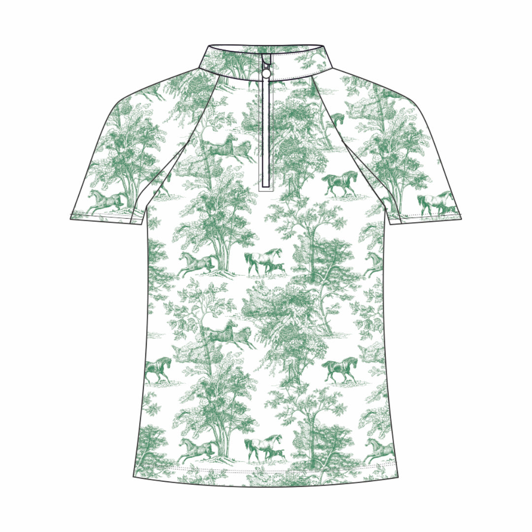 Dapplebay Kids Green Equestrian Toile 1/4 Zip - Short Sleeve