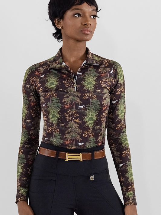 Dapplebay Autumn Toile 1/4 Zip LS Riding Top-Dark Bay