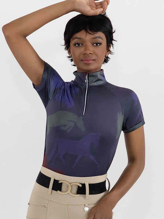 Dapplebay Abstract Horses 1/4 Zip SS Riding Top