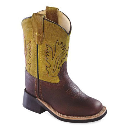 Old West Toddler's Thunder Oiled Rust/Vintage Yellow Waxy Broad Square Toe Boots