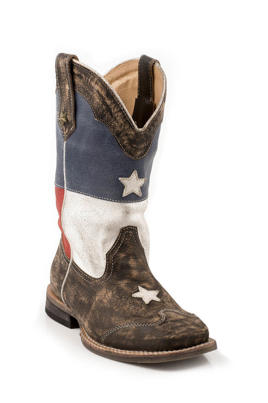 Roper Little Kids American Flag W/Sanded Leather/ Square.Toe Boots