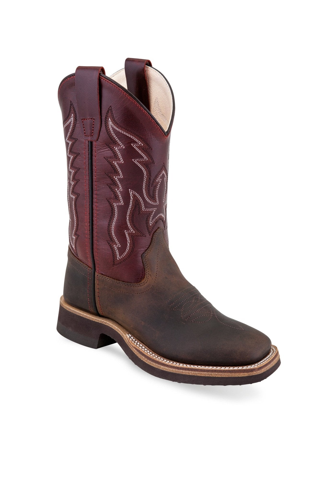 Old West Youth Brown and Red Broad Square Toe Boots