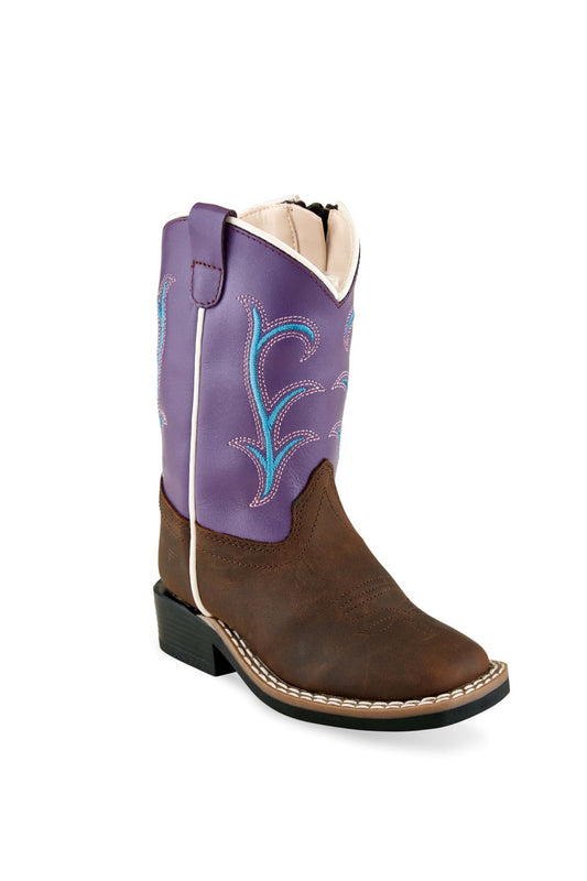 Old West Toddler's Brown and Purple Broad Square Toe Boot