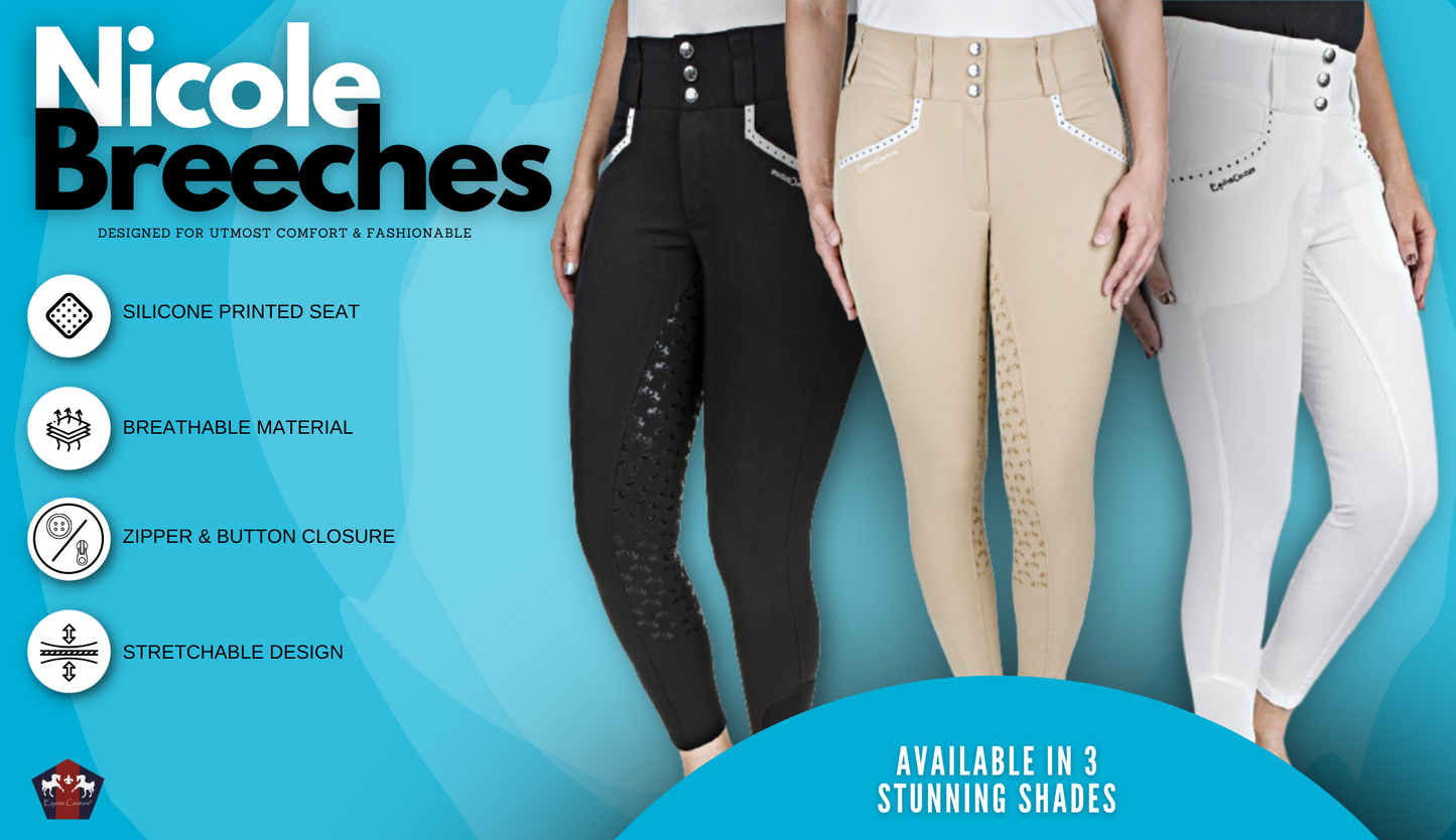Equine Couture Women Nicole Full Silicone Printed Seat Breeches in White
