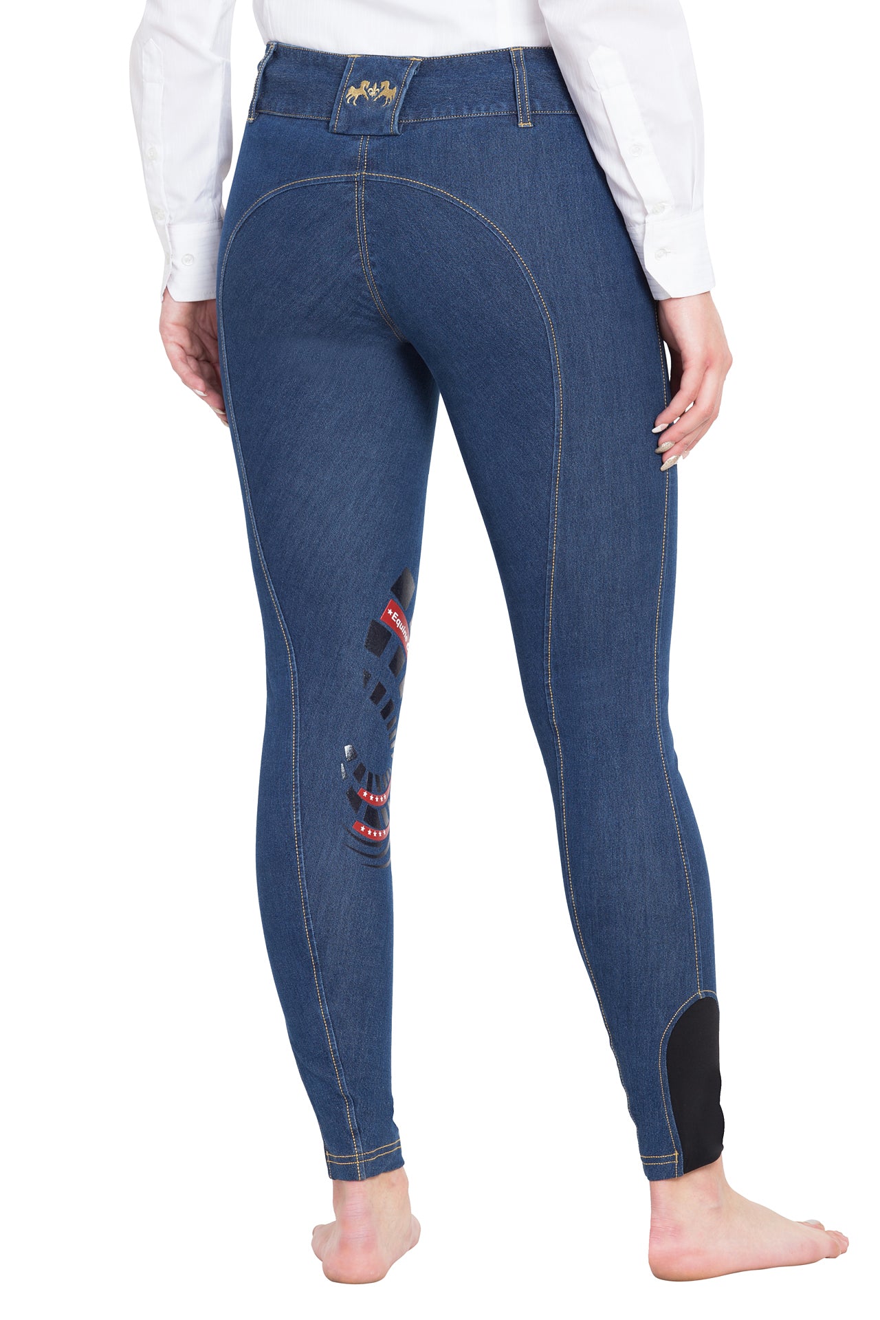 Equine Couture Ladies Calabasas Printed Silicone Patch Denim Breeches_91