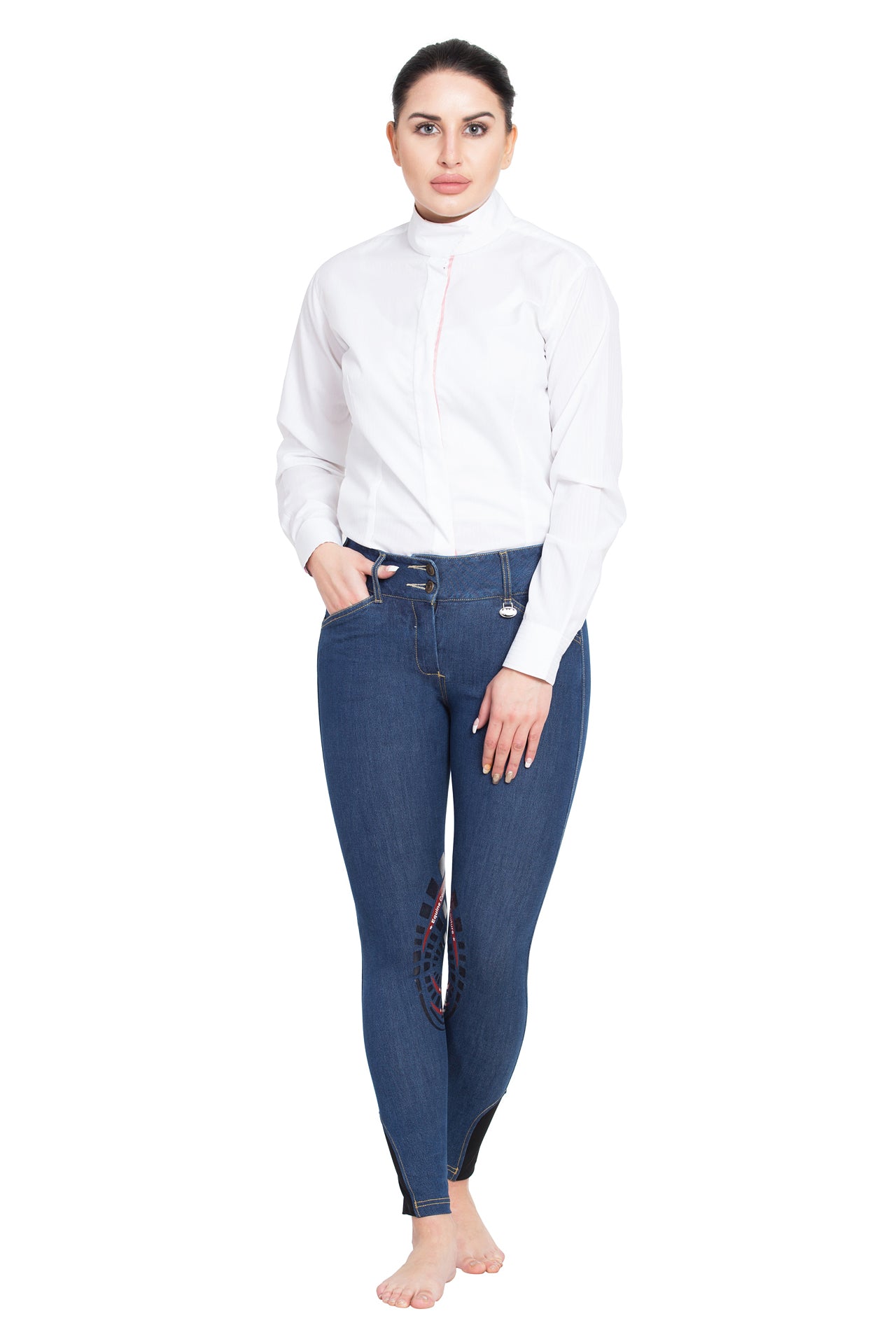 Equine Couture Ladies Calabasas Printed Silicone Patch Denim Breeches_92