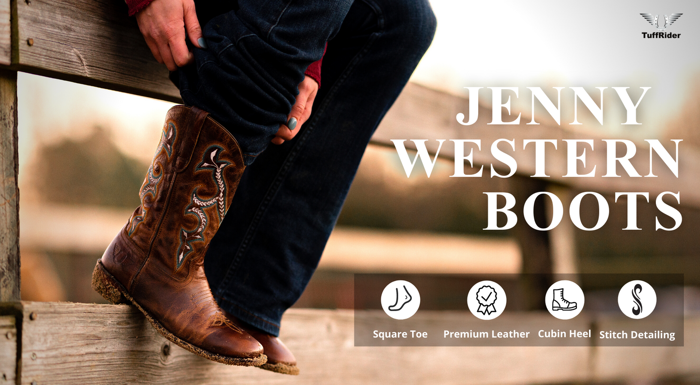 TuffRider Women Jenny Embroidered Leather Square Toe Western Boots