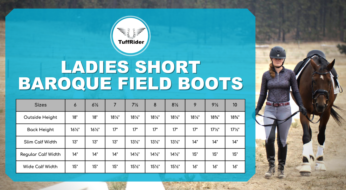 TuffRider Women Leather Back Zipper Short Baroque Field Boots