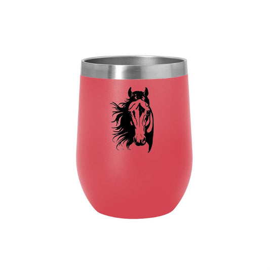 AWST Int'l 12 oz Stainless Steel Wine Tumbler w/ Slide Top Lila Horse Head