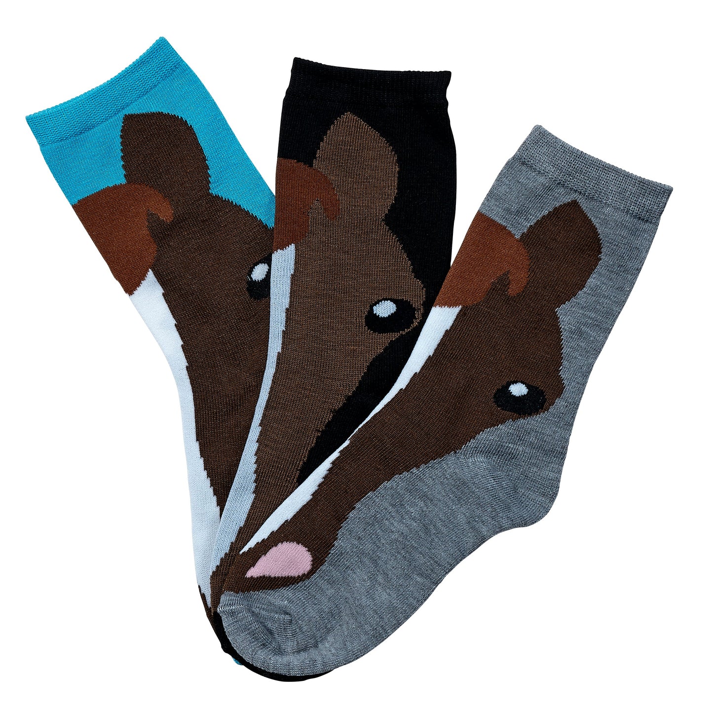AWST Int'l Ladies' Horse Face Crew Socks-3 Pack