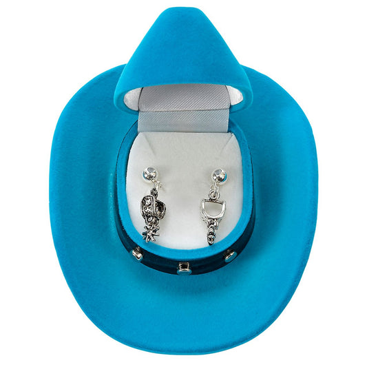 AWST Int'l Western Spur Earrings w/Colorful Cowboy Hat Gift Box