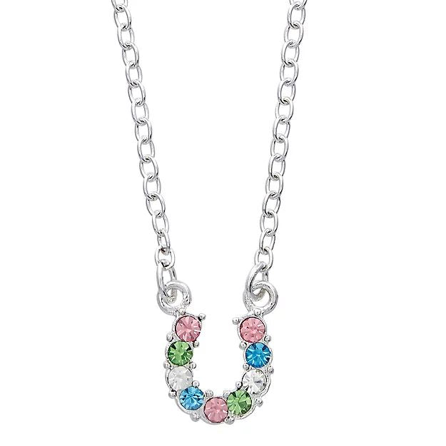 AWST Int'l Aqua Rhinestone Horseshoe Necklace w/ Horse Head Gift Box