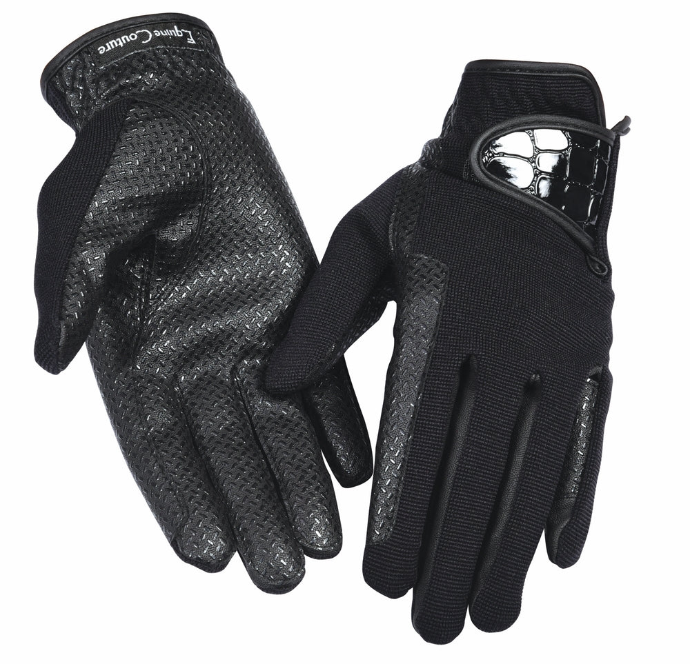 Equine Couture Ladies Grippy Riding Gloves w/ Alligator_3280