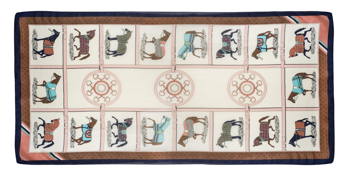 AWST Int'l. 100 % Silk Scarf- Horses in Blankets