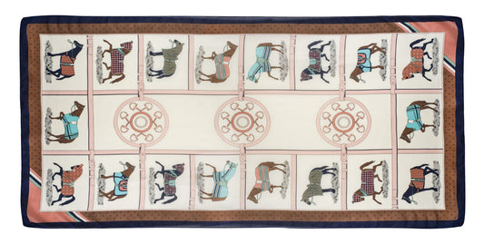 AWST Int'l. 100 % Silk Scarf- Horses in Blankets