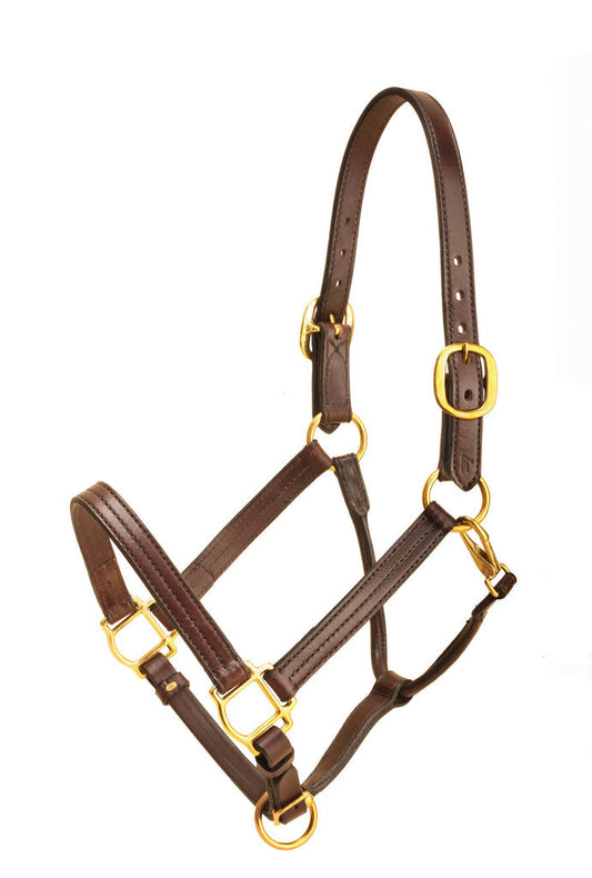 Tory Leather 1 Wide Triple Stitched Halter With Rolled Snap Throat, Adjustable Nose And Solid Brass Hardware- Black, Cob