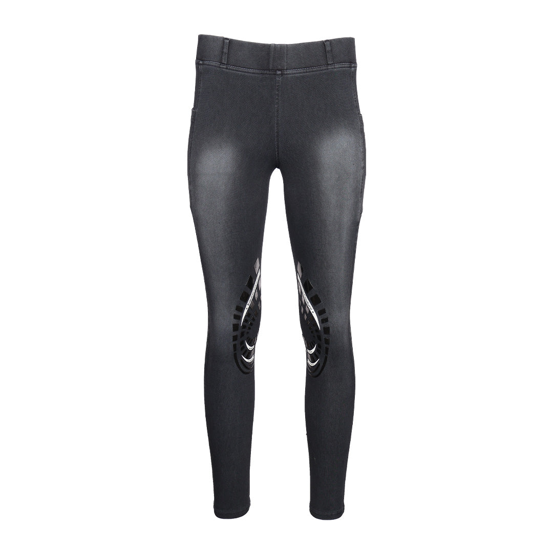 Equine Couture Ladies Denim Silicon Knee Patch Tights with Phone Pocket