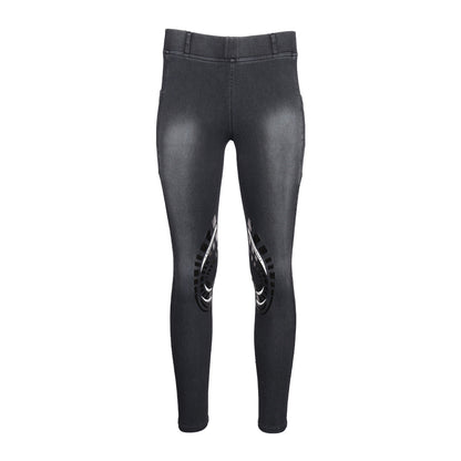 Equine Couture Ladies Denim Silicon Knee Patch Tights with Phone Pocket