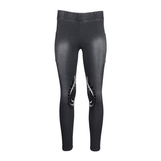 Equine Couture Ladies Denim Silicon Knee Patch Tights with Phone Pocket