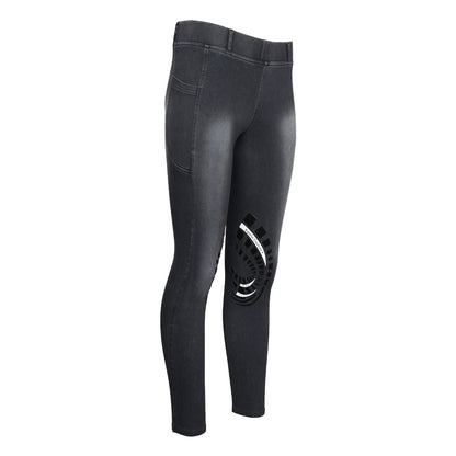 Equine Couture Ladies Denim Silicon Knee Patch Tights with Phone Pocket
