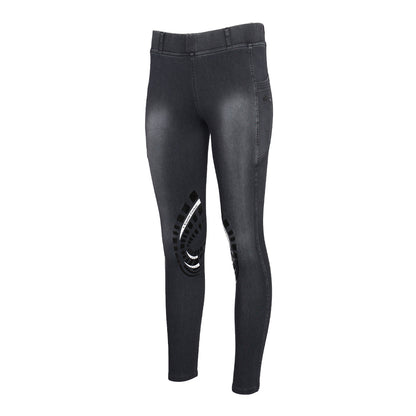 Equine Couture Ladies Denim Silicon Knee Patch Tights with Phone Pocket