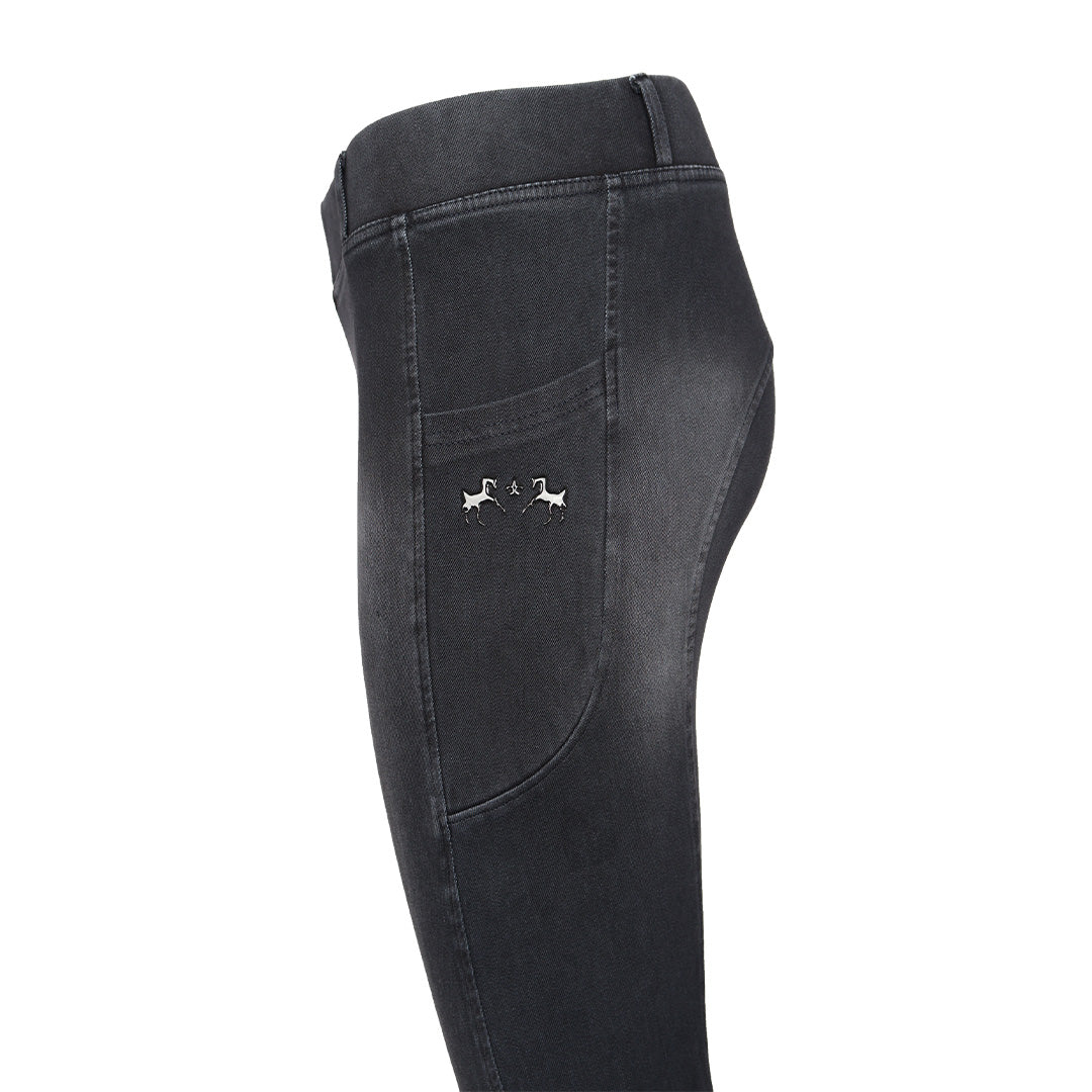 Equine Couture Ladies Denim Silicon Knee Patch Tights with Phone Pocket