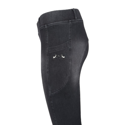 Equine Couture Ladies Denim Silicon Knee Patch Tights with Phone Pocket