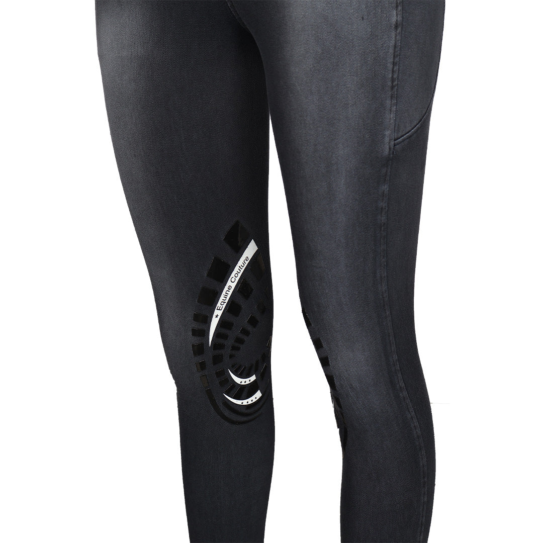 Equine Couture Ladies Denim Silicon Knee Patch Tights with Phone Pocket