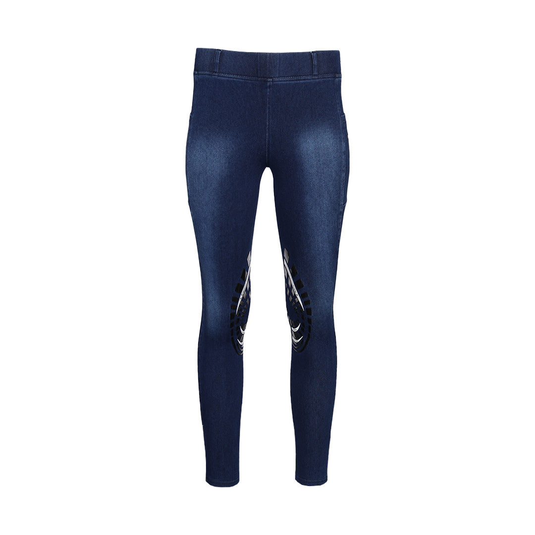 Equine Couture Ladies Denim Silicon Knee Patch Tights with Phone Pocket