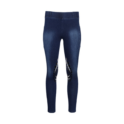 Equine Couture Ladies Denim Silicon Knee Patch Tights with Phone Pocket