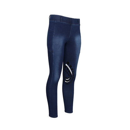 Equine Couture Ladies Denim Silicon Knee Patch Tights with Phone Pocket