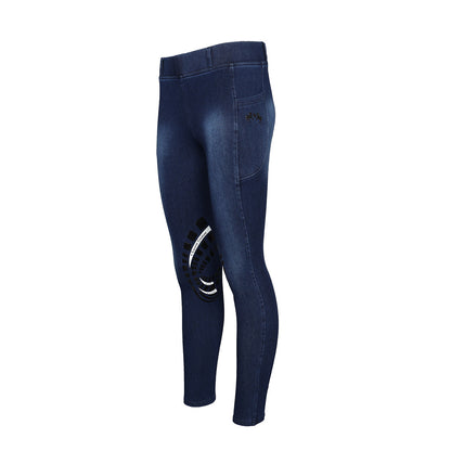 Equine Couture Ladies Denim Silicon Knee Patch Tights with Phone Pocket