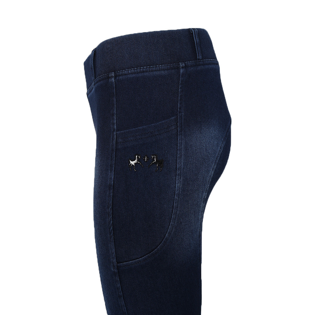 Equine Couture Ladies Denim Silicon Knee Patch Tights with Phone Pocket