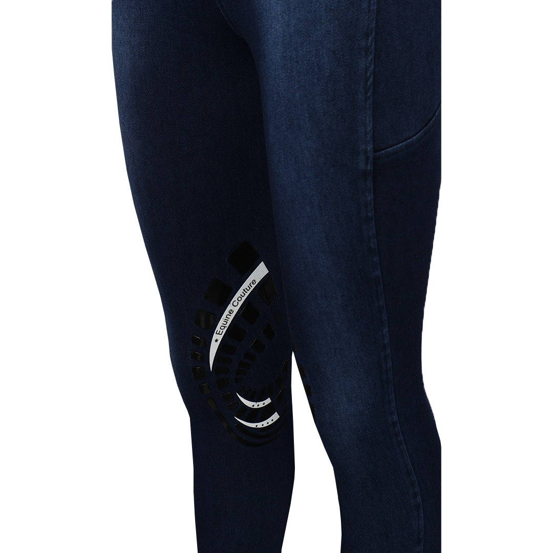 Equine Couture Ladies Denim Silicon Knee Patch Tights with Phone Pocket