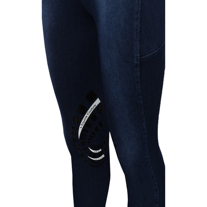 Equine Couture Ladies Denim Silicon Knee Patch Tights with Phone Pocket