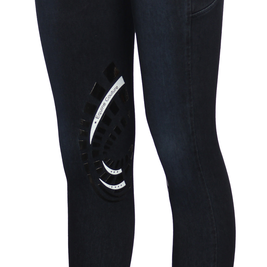 Equine Couture Ladies Denim Silicon Knee Patch Tights with Phone Pocket