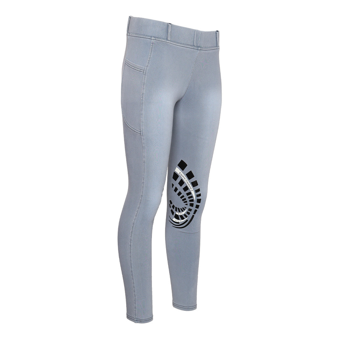 Equine Couture Ladies Denim Silicon Knee Patch Tights with Phone Pocket