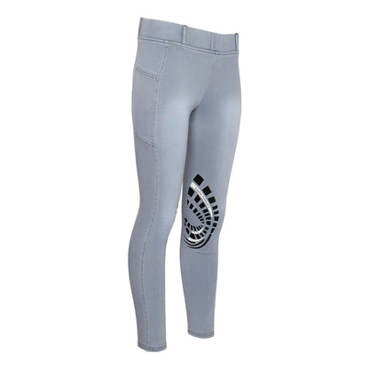 Equine Couture Ladies Denim Silicon Knee Patch Tights with Phone Pocket