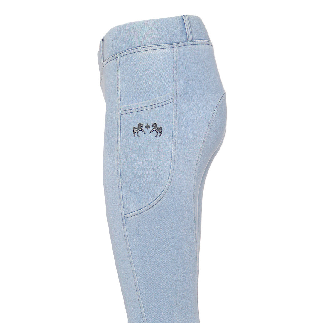 Equine Couture Ladies Denim Silicon Knee Patch Tights with Phone Pocket