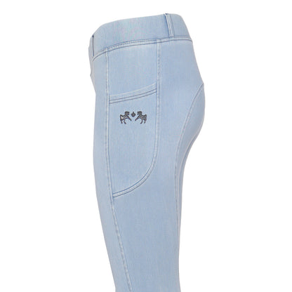 Equine Couture Ladies Denim Silicon Knee Patch Tights with Phone Pocket