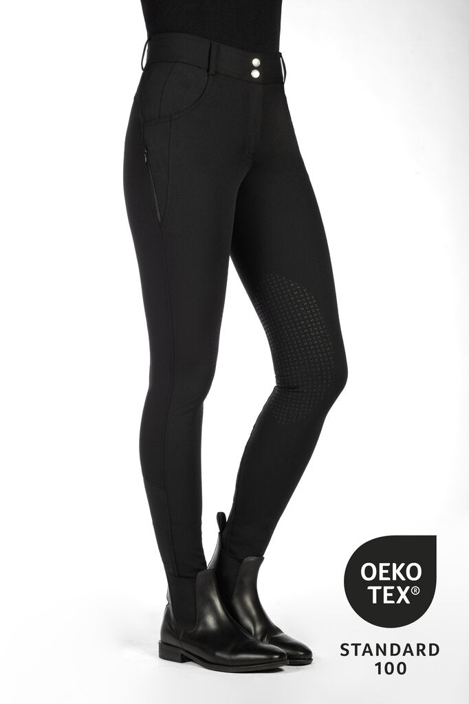 HKM Ari Mid Rise- Sil. Knee Patch Ladies Riding Breeches - JPC Equestrian.com