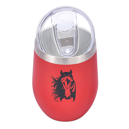 AWST Int'l 12 oz Stainless Steel Wine Tumbler w/ Slide Top Lila Horse Head