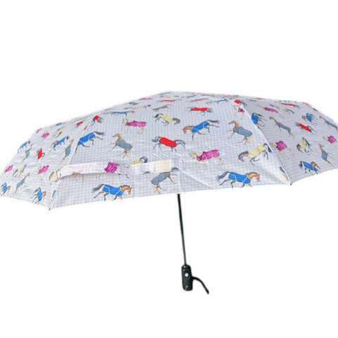 AWST Int'l Lila Compact Umbrella-Horses in Blankets