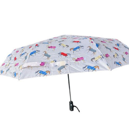 AWST Int'l Lila Compact Umbrella-Horses in Blankets