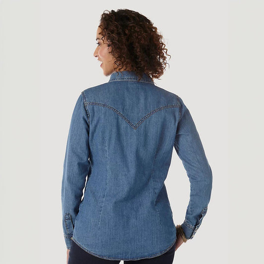 Wrangler® Women's Western Fashion Top- Mid Denim